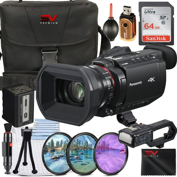Panasonic HC-X2100 UHD 4K HDMI Lightweight Compact Camcorder with 64GB SanDisk Memory Card + Case + SV Premium Accessory Bundle