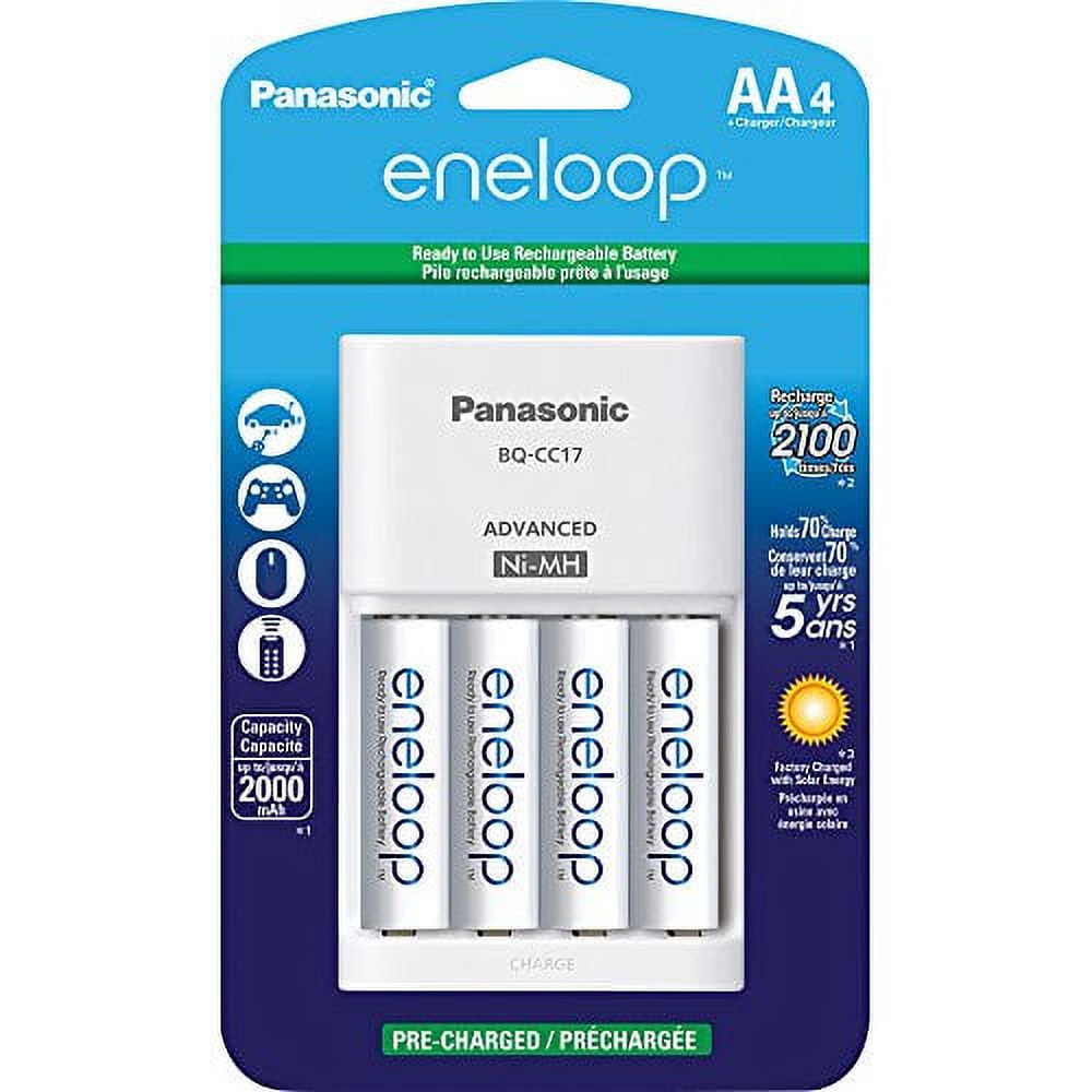 Panasonic K-KJ17MCA4BA Advanced Individual Cell Battery Charger with eneloop AA New 2100 Cycle Rechargeable Batteries, 4 Pack, White