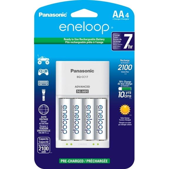 Panasonic K-KJ17MCA4BA Individual Battery Charger Pack w/4 AA Eneloop NiMH Rechargeable Batteries