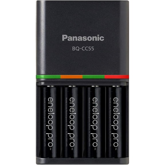 Panasonic K-KJ55K3A4BA Advanced 4 Hour Quick Battery Charger with 4AAA Eneloop Pro High Capacity Rechargeable Batteries