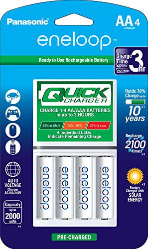 Panasonic K-KJ55MCA4BA Advanced Individual Battery 3 Hour Quick Charger with 4 AA eneloop Rechargeable Batteries, White