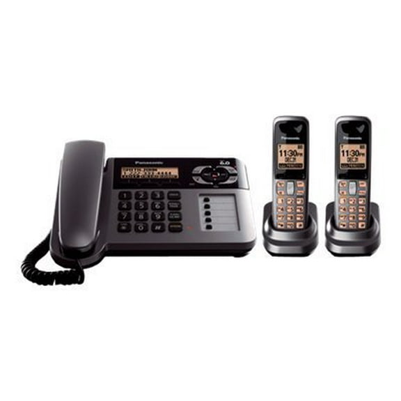 Panasonic KX-TG1062M - Cordless phone - answering system with caller ID/call waiting - DECT 6.0 - 3-way call capability - metallic gray + 2 additional handsets