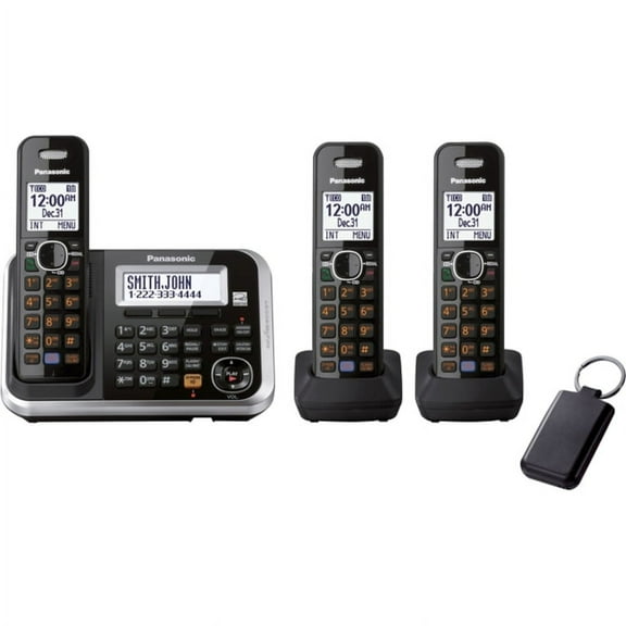 Panasonic KX-TG6873B DECT 6.0 Plus Expandable Digital Cordless Phones with Talking Caller ID, Digital Answering System and Key Detector - 3 Handset Pack