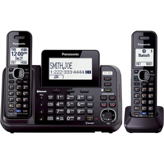 PANASONIC Link2Cell Cordless Phone Bluetooth Enabled with Answering Machine and 2 Phone lines - 2 Cordless Handsets - KX-TG9542B (Black)