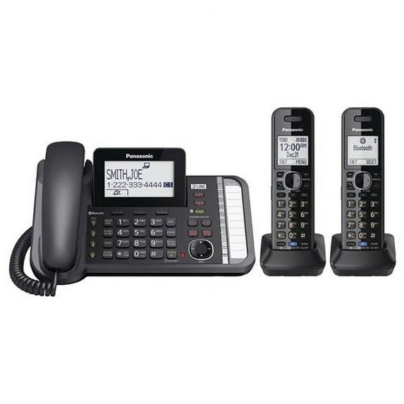 Panasonic KX-TG9582B 3 Handsets Corded/Cordless Phone W/Link2Cell|DECT 6.0|2-Line|Expandable Up-To 12 Handsets|Black
