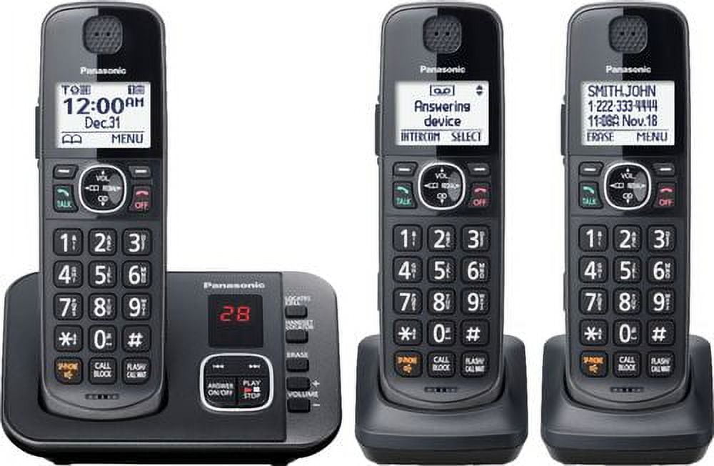Panasonic KX-TGE633M DECT 6.0 3 Handsets Cordless Phone with Answering System, Black