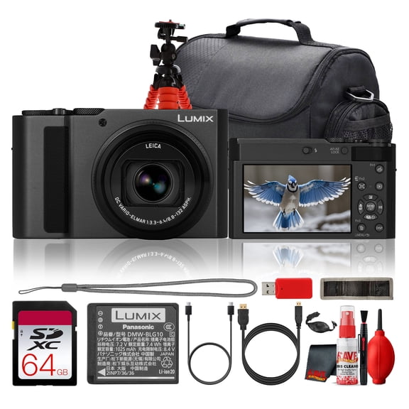 Panasonic LUMIX DC-TX3 20.1MP 1-Inch BSI CMOS Sensor 24-360mm 15x Zoom Lens 4K Video Black | POWER O.I.S. Stabilization + 64GB Card + Bag + Tripod