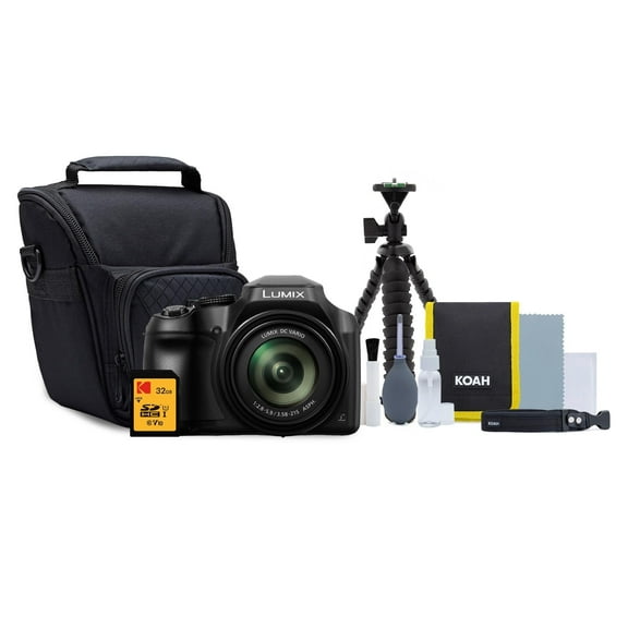 Panasonic LUMIX FZ80D 20-1200mm Zoom Lens Point and Shoot Compact Camera Bundle with 32GB SDHC Memory Card, DSLR Holster Bag, and Flexible 10-Inch Spider Tripod Bundle (4 Items)
