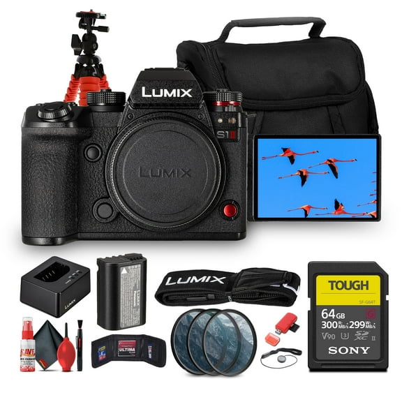 Panasonic LUMIX S1 II Mirrorless Camera | 24.2MP Full-Frame BSI Sensor, 6K Video, Dual I.S. 2, Phase Hybrid AF, 30fps Burst, L-Mount Body (DC-S1M2SBODY) + 64GB Card + Camera Bag + More