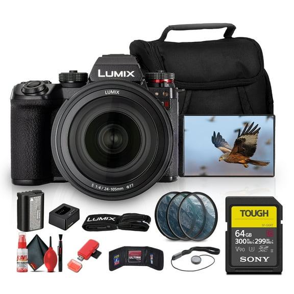 Panasonic LUMIX S1 II Mirrorless Camera | Full-Frame Professional Powerhouse with 6K Video & Dual Native ISO With 24-105mm f/4 Lens (DC-S1M2MK) + 64GB Card + Lens Filter Kit + Camera Bag + More