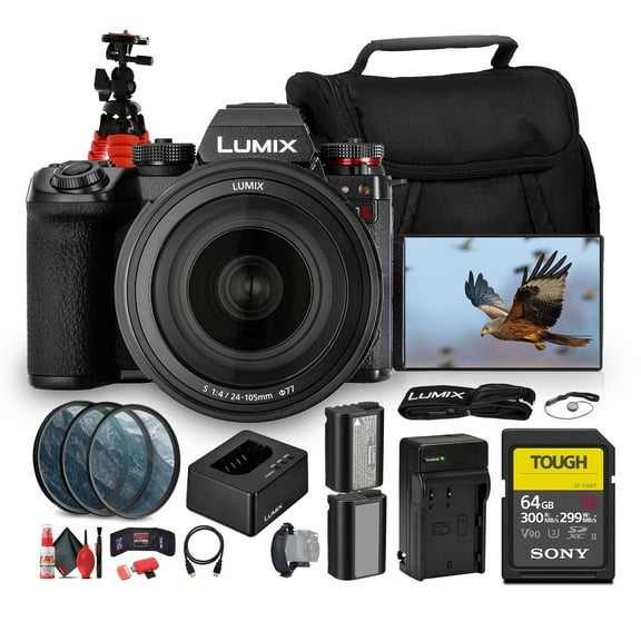 Panasonic LUMIX S1 II Mirrorless Camera | Full-Frame Professional Powerhouse with 6K Video & Dual Native ISO With 24-105mm f/4 Lens (DC-S1M2MK) + 64GB Card + Lens Filter Kit + Battery + More