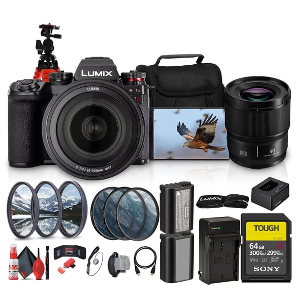 Panasonic LUMIX S1 II Mirrorless Camera | Full-Frame Professional Powerhouse with 6K Video & Dual Native ISO With 24-105mm f/4 Lens (DC-S1M2MK) + Lumix S 50mm f/1.8 Lens + 64GB Card + More