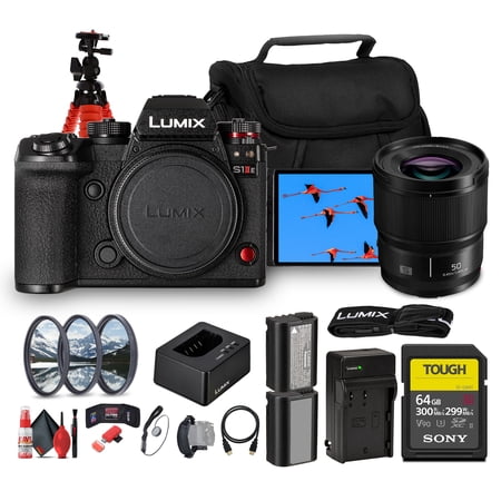 Panasonic LUMIX S1 IIE Mirrorless Camera | 24.2MP Full-Frame BSI Sensor, 6K Video, Dual I.S. 2, Phase Hybrid AF, 30fps Burst, L-Mount Body (DC-S1M2ESBODY) + Lumix S 50mm f/1.8 Lens + Battery + More