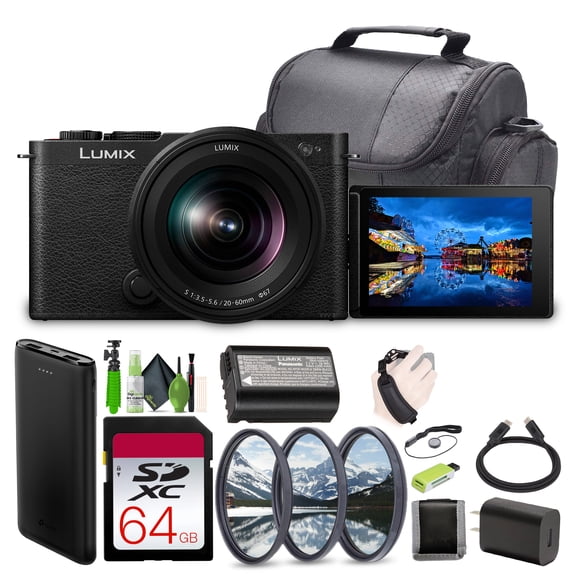 Panasonic LUMIX S9 Mirrorless Full Frame Compact Camera with 20-60mm F3.5-5.6 L Mount Lens for Content Creators - Black -Bundle with 64GB UHS-II SDXC Memory Card and More Accessories