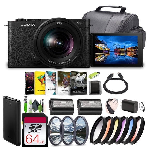 Panasonic LUMIX S9 Mirrorless Full Frame Compact Camera with 20-60mm F3.5-5.6 L Mount Lens for Content Creators - Black -Bundle with 64GB UHS-II SDXC Memory Card + Filter Kit and More Accessories