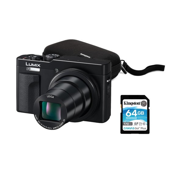Panasonic LUMIX ZS99 30x Zoom Point and Shoot Compact Digital Camera (Black) Bundle with 64GB SDXC Canvas Go Plus 170MBPS Read Memory Card and Hardshell Travel Organizer and Storage Case (3 Items)