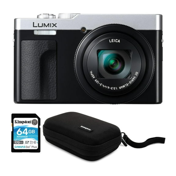 Panasonic LUMIX ZS99 30x Zoom Point and Shoot Compact Digital Camera (Silver) Bundle with 64GB SDXC Canvas Go Plus 170MBPS Read Memory Card and Hardshell Travel Organizer and Storage Case (3 Items)