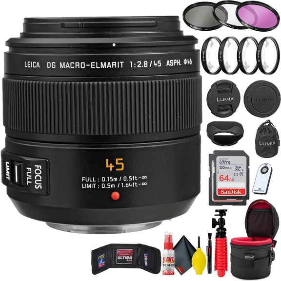 Panasonic Leica DG Macro-Elmarit 45-mm F/2.8 ASPH Mega O.I.S Lens + Accessories