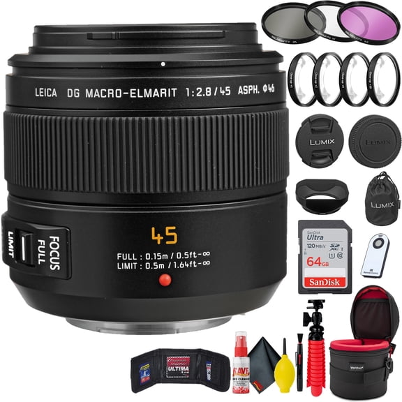 Panasonic Leica DG Macro-Elmarit 45-mm F/2.8 ASPH Mega O.I.S Lens + Accessories