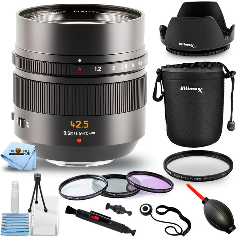 Panasonic Leica DG Nocticron 42.5mm f/1.2 ASPH. POWER O.I.S. Lens - Pro  Bundle with Lens Pouch, Tulip Hood Lens, Filter Kit, Lens Cap Keeper and  More