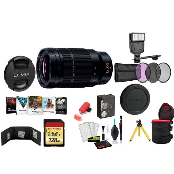 Panasonic Leica DG Vario-Elmarit 50-200mm F/2.8-4 ASPH. POWER O.I.S. Lens with 128GB Memory Card and More (International Model)