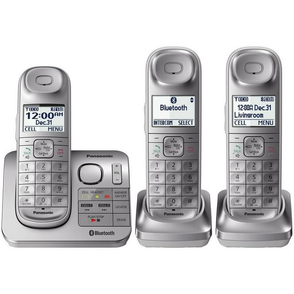 Panasonic Link2Cell Cordless Phone with Comfort Shoulder Grip and Answering Machine, 3 Handsets