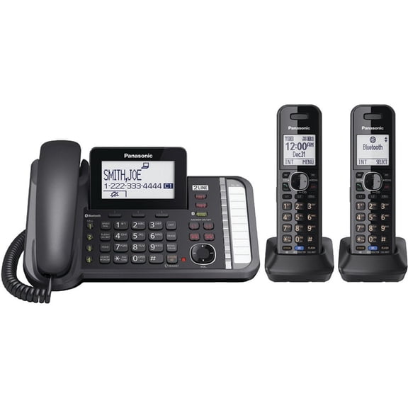 Panasonic Link2Cell Expandable Corded Phone with 2 Handset, Black