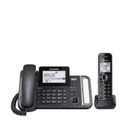 Panasonic 2-Line Corded/Cordless Phone System with 1 Handset - Answering Machine, Link2Cell, 3-Way Conference, Call Block, Long Range DECT 6.0, Bluetooth - KX-TG9581B (Black)