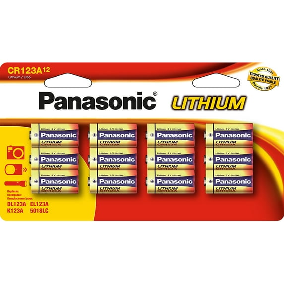 Panasonic Lithium CR-123A 3V Batteries for Flashlights, Digital Cameras, Toys, and Alarm Systems, 12-Battery Pack