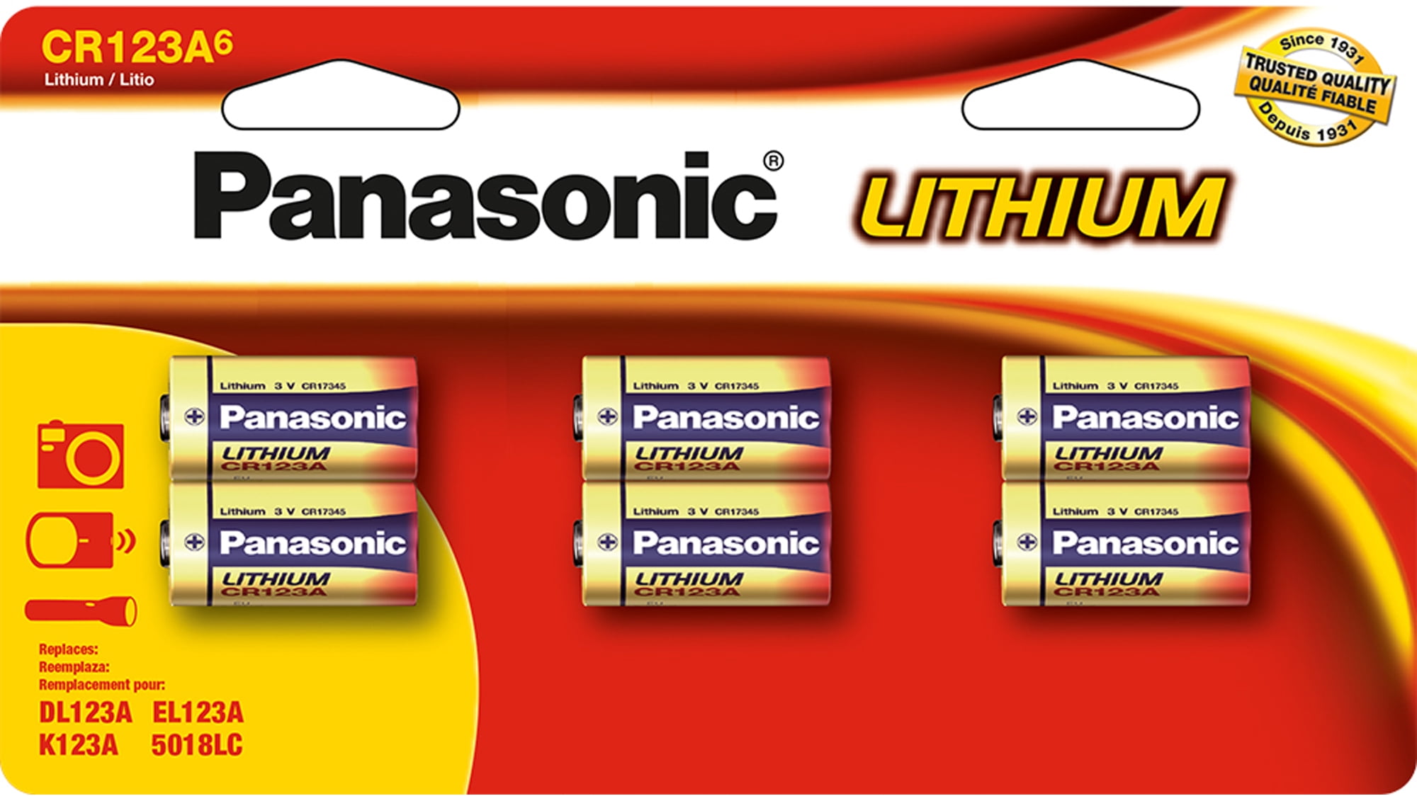 Panasonic Lithium CR-123A 3V Batteries for Flashlights, Digital Cameras, Toys, and Alarm Systems, 6-Battery Pack