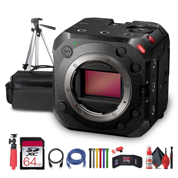 Panasonic Lumix BS1H Full-Frame Box Cinema Camera | 6K Sensor, 14+ Stops Dynamic Range, V-Log, 4:2:2 10-Bit, 4K 60p, Dual ISO (DC-BS1H) + 64GB Memory Card + Case + Tripod + HDMI Cable +More