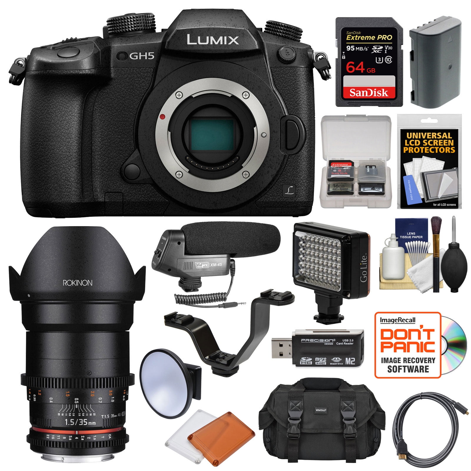 Panasonic Lumix DC-GH5 Wi-Fi 4K Digital Camera Body with 35mm T