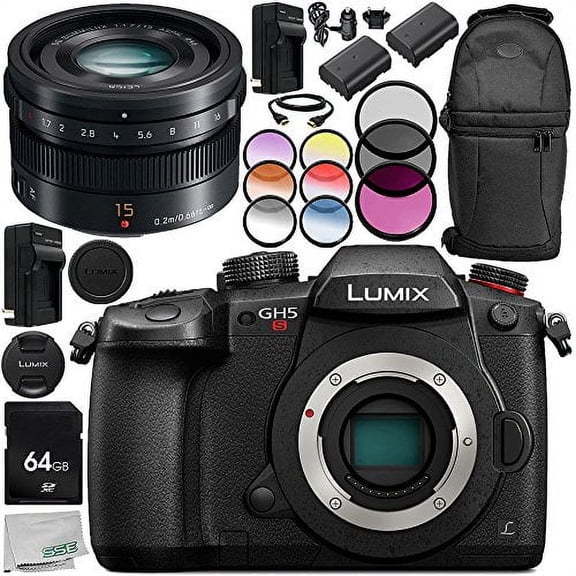 Panasonic Lumix DC-GH5S Mirrorless Micro Four Thirds Digital Camera with Leica DG Nocticron 42.5mm f/1.2 ASPH. POWER O.I.S. Lens 14PC Accessory Bundle Includes 64GB SD Memory Card + MORE