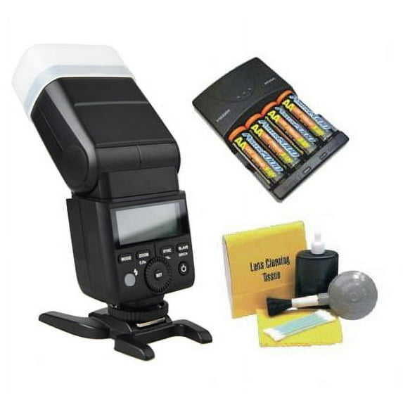 Panasonic Lumix DMC-GF6 Bounce, Zoom & Swivel Head Flash + High Powered AC Rapid Charger With 4AA 2900 Mah Batteries + Nwv Direct 5 Piece Cleaning Kit