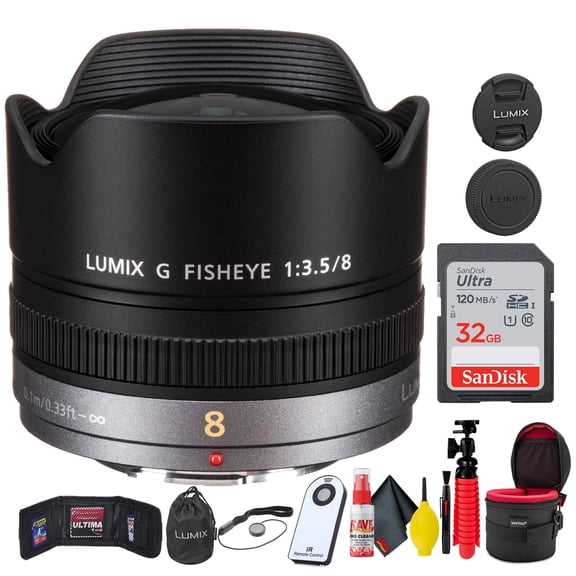 Panasonic Lumix G Fisheye 8mm F/3.5 Lens + Accessories Bundle