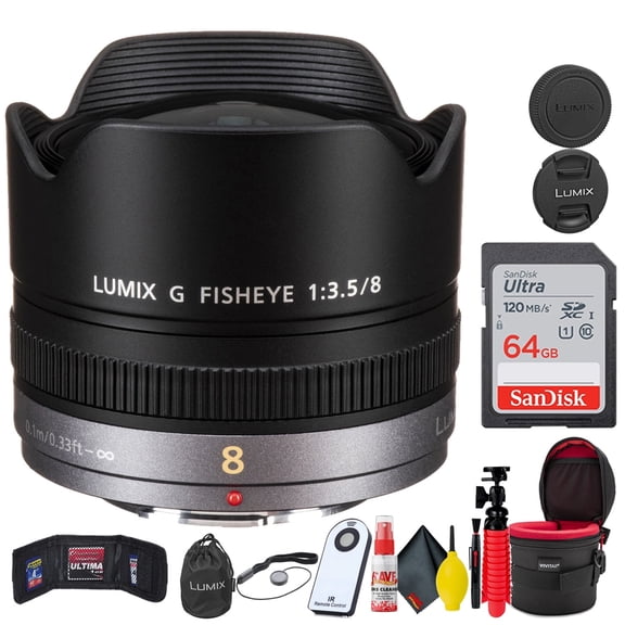 Panasonic Lumix G Fisheye 8mm F/3.5 Lens + Accessories Bundle