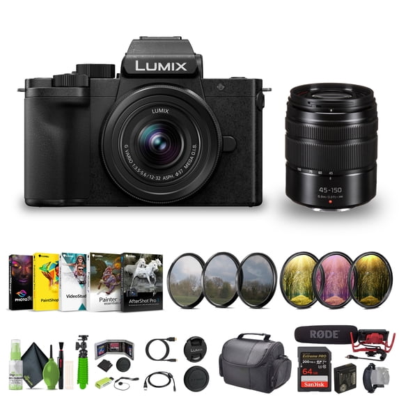 Panasonic Lumix G100D 4K Mirrorless Vlogging Camera For Video, Photography with 12-32mm Lens and G Vario 45-150mm, Youtube Vlogger Bundle with Flexible Tripod + Cleaning Kit + Vlog Accessories