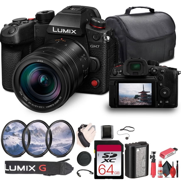 Panasonic Lumix GH7 Mirrorless Micro Four Thirds Camera with 12-60mm F/2.8-4 Lens (DC-GH7LK) + 64GB Card + More