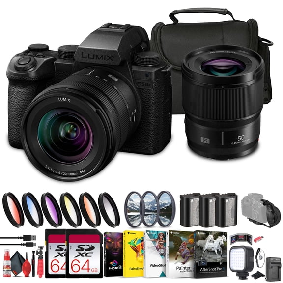Panasonic Lumix S5 IIX Mirrorless Camera with 20-60mm and 50mm Lenses Kit (DCS5M2XW/W) + 2 x 64GB Memory Card + Filter Kit + Color Filter Kit + Corel Photo Software + 2 x DMW-BLK22 Battery + More