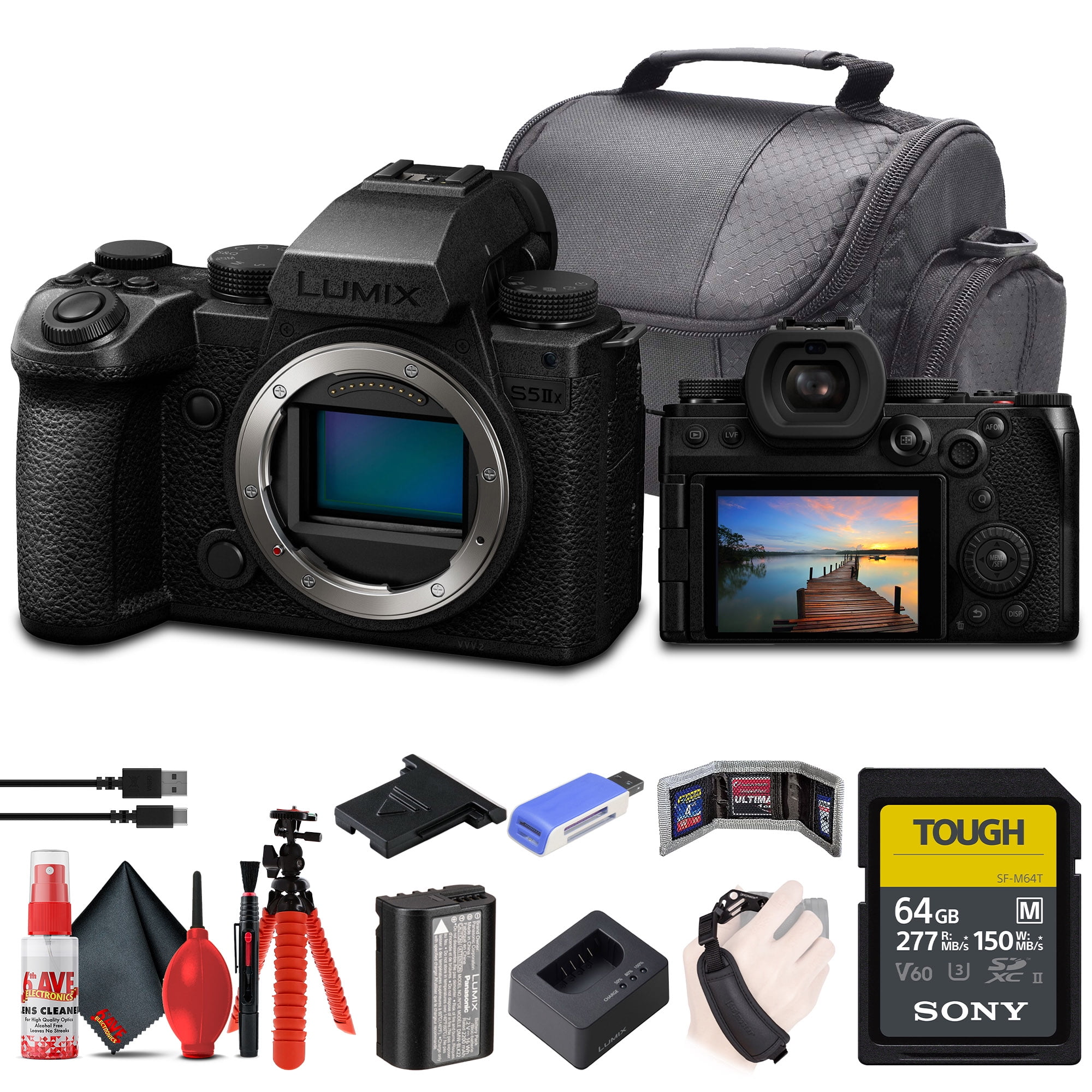 Panasonic Lumix S5 II Mirrorless Camera with 20-60mm Lens (DC-S5M2KK) +  64GB Memory Card + Filter Kit + Color Filter Kit + Corel Photo Software +  DMW-BLK22 Battery + Bag + Charger + More 