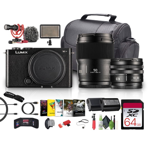 Panasonic Lumix S9 Mirrorless Camera with 18-40mm f/4.5-6.3 Lens & 50mm F1.8 L-Mount Lens (Black) Bundle With Rode VideoMicro on Camera-Mount Microphone + More