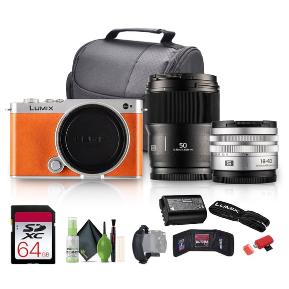 Panasonic Lumix S9 Mirrorless Camera with 18-40mm f/4.5-6.3 Lens & 50mm F1.8 L-Mount Lens (Orange) Bundle With 64GB UHS-II SDXC Memory Card + Memory Card Wallet + USB Card Reader + More