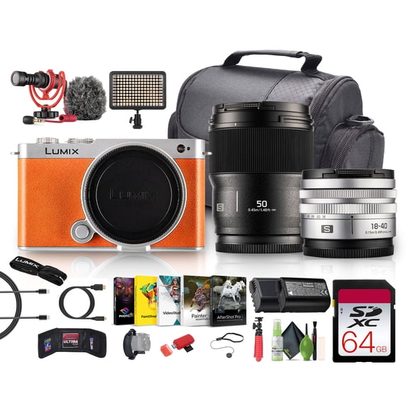 Panasonic Lumix S9 Mirrorless Camera with 18-40mm f/4.5-6.3 Lens & 50mm F1.8 L-Mount Lens (Orange) Bundle With 64GB UHS-II SDXC Memory Card + Rode Video on Camera-Mount Microphone + More
