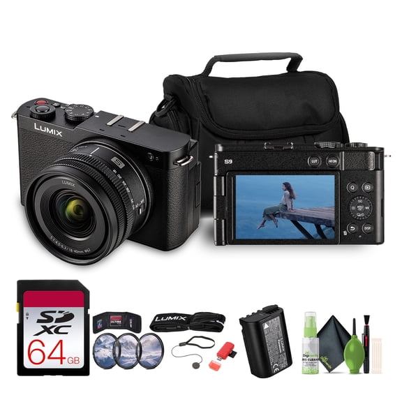 Panasonic Lumix S9 Mirrorless Camera with 18-40mm f/4.5-6.3 Lens (Black) + 64GB Memory Card + Lens Cap Keeper + Memory Card Wallet + USB Card Reader, SD/microSD + More