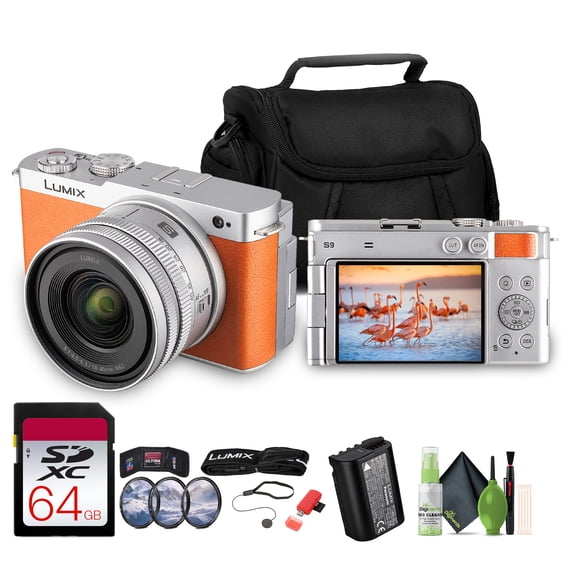 Panasonic Lumix S9 Mirrorless Camera with 18-40mm f/4.5-6.3 Lens (Orange) + 64GB Memory Card + 62mm 3 Piece High Resolution Filter Kit + USB Card Reader,SD/microSD + More