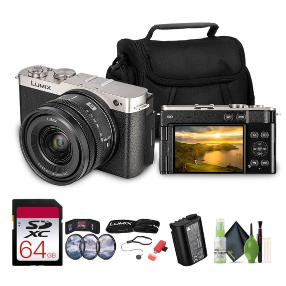 Panasonic Lumix S9 Mirrorless Camera with 18-40mm f/4.5-6.3 Lens (Silver) + 64GB Memory Card + 62mm 3 Piece High Resolution Filter Kit + USB Card Reader,SD/microSD + More