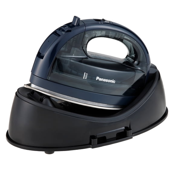 Panasonic Cordless Dry and Steam Iron with Wide Stainless Steel Soleplate, 1,500 Watts, Power Heating Base, Retractable Cord, and Cover Case, Blue, NI-WL700A