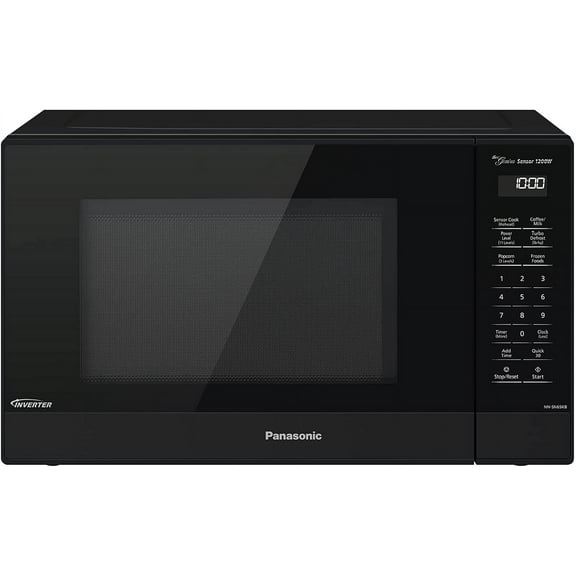 Open Box Panasonic NN-SN65KB Microwave Oven with Inverter Technology 1200W, 1.2 cu.ft. Small Genius Sensor One-Touch Cooking, Popcorn Button, Turbo Defrost-NN-SN65KB (Black)