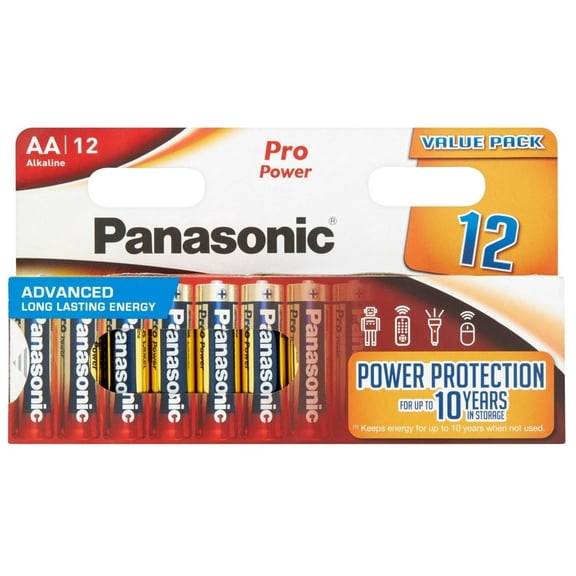 Panasonic Pro Power AA Alkaline Batteries, 12-Pack Long-Lasting Power