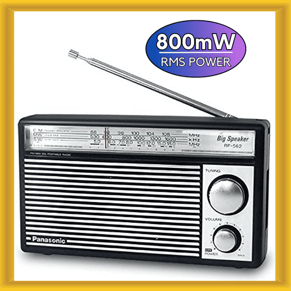 Panasonic RF-562D AM/FM/SW Battery Powered Shortwave Retro Transistor Radio, Black